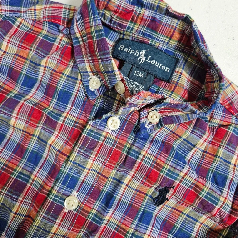 Ralph Lauren Shirt Boys 12M Multi Plaid Button Down Long Sleeve Pony Logo Tab